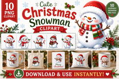 Cute Christmas Snowman Clipart Bundle PNG 10 Images Product Image 1