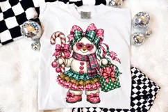 Cute Christmas Snowman Coquette Bow Girl PNG, Candy Cane Product Image 2