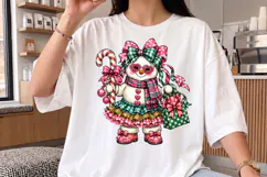 Cute Christmas Snowman Coquette Bow Girl PNG, Candy Cane Product Image 3