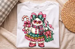 Cute Christmas Snowman Coquette Bow Girl PNG, Candy Cane Product Image 4