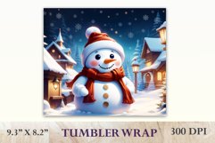 Christmas illustration of a cute snowman against a background of snow and Christmas trees, sublimation design tumbler wrap