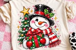 Christmas Snowman PNG with Gift Cute Snowman in Top Hat and Product Image 1