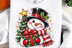 Christmas Snowman PNG with Gift Cute Snowman in Top Hat and Product Image 2