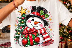 Christmas Snowman PNG with Gift Cute Snowman in Top Hat and Product Image 3