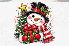 Christmas Snowman PNG with Gift Cute Snowman in Top Hat and Product Image 5