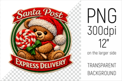 Cute Christmas Teddy Bear  Patch-style Illustration. Perfect for Christmas-themed creations, apparel and mugs to greeting cards, stickers, gift tags, and more.