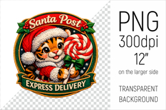 Cute Christmas Tiger Patch-style Illustration. Perfect for Christmas-themed creations, apparel and mugs to greeting cards, stickers, gift tags, and more.