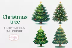 Cute Christmas tree PNG clipart | Watercolor Christmas PNG Product Image 1