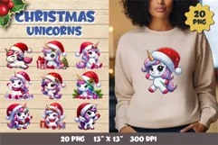 Cute Christmas Unicorns. Clipart, PNG. Product Image 1