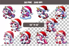 Cute Christmas Unicorns. Clipart, PNG. Product Image 2