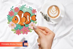 Cute Clown Fish Flowers Sticker, Tropical Fish Sticker Product Image 1
