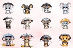 Watercolor Cute Color Full Mouse in Rain Clipart Bundle Product Image 2