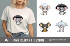Watercolor Cute Color Full Mouse in Rain Clipart Product Image 1