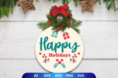 Happy Holidays Text with Mistletoe Cuts on Round Door Sign Product Image 1