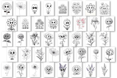 Summer flowers with Big Eyes Design |Coloring pagess Bundle Product Image 4
