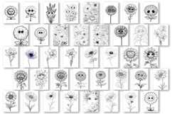 Summer flowers with Big Eyes Design |Coloring pagess Bundle Product Image 2
