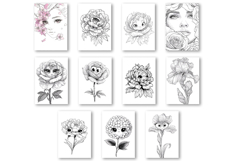 Summer flowers with Big Eyes Design |Coloring pagess Bundle Product Image 5