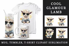 cute cool glamour lamb funny superstar animal sunglasses stars print 20 oz tumbler skinny mug wrap clipart t-shirt sublimation printable design