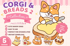 Cute Corgi Bread Clipart PNG Kawaii Dog Bakery Clipart 2 Product Image 1