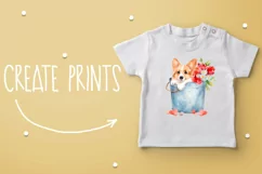 Watercolor Clipart. Watercolor cute corgi and flowers art Product Image 3
