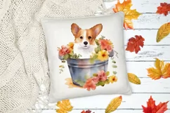 Watercolor Clipart. Watercolor cute corgi and flowers art Product Image 4