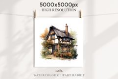 Cute Cottage English Rusty House Clipart Cabin Garden Floral Nursery wall art card making collage printable files xmas decor junk journal sublimation files watercolor Cute Cottage English Rusty House clipart, victorian Landscape spring, European summer