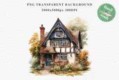 Cute Cottage English Rusty House Clipart Cabin Garden Floral Nursery wall art card making collage printable files xmas decor junk journal sublimation files watercolor Cute Cottage English Rusty House clipart, victorian Landscape spring, European summer