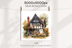 Cute Cottage English Rusty House Clipart Cabin Garden Floral Nursery wall art card making collage printable files xmas decor junk journal sublimation files watercolor Cute Cottage English Rusty House clipart, victorian Landscape spring, European summer