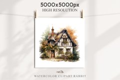Cute Cottage English Rusty House Clipart Cabin Garden Floral Nursery wall art card making collage printable files xmas decor junk journal sublimation files watercolor Cute Cottage English Rusty House clipart, victorian Landscape spring, European summer