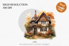 Cute Cottage English Rusty House Clipart Cabin Garden Floral Nursery wall art card making collage printable files xmas decor junk journal sublimation files watercolor Cute Cottage English Rusty House clipart, victorian Landscape spring, European summer