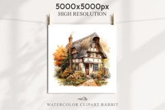 Cute Cottage English Rusty House Clipart Cabin Garden Floral Nursery wall art card making collage printable files xmas decor junk journal sublimation files watercolor Cute Cottage English Rusty House clipart, victorian Landscape spring, European summer