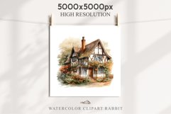 Cute Cottage English Rusty House Clipart Cabin Garden Floral Nursery wall art card making collage printable files xmas decor junk journal sublimation files watercolor Cute Cottage English Rusty House clipart, victorian Landscape spring, European summer