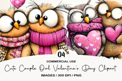 Cute Couple Owl Valentine's Day Clipart Png Product Image 1