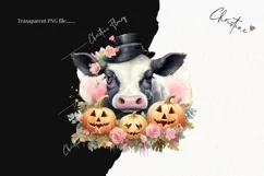 Pastel Pink Watercolor Cow Clipart | Watercolor Halloween Product Image 2