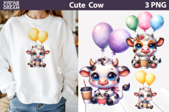 Cute Cow Balloons Clipart | Sweet Farm Sublimation Product Image 1