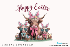Cute Cow Easter PNG, Retro Easter PNG, Happy Easter PNG Product Image 1