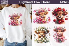 Highland Cow Tulip Clipart | Floral Sublimation Product Image 1