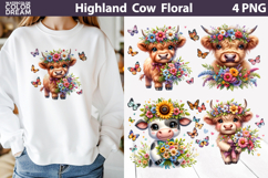 Highland Cow Wildflower Clipart | Farm Sublimation Product Image 1