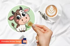 Cute Cow Flower Sticker, Floral Cow Art, Adorable Cow Art Product Image 1