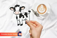 Cute Baby Cow Sticker, Adorable Cow Cartoon Sticker Product Image 1