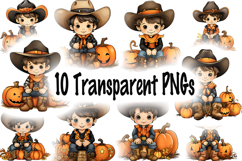 Halloween Cowboys Clipart Bundle | 10 Cute Watercolor Kids Product Image 10