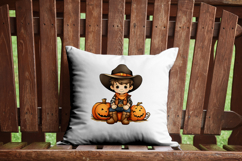 Halloween Cowboys Clipart Bundle | 10 Cute Watercolor Kids Product Image 9