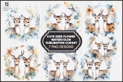 Cute Deer Flower Watercolor Sublimation Clipart Product Image 1