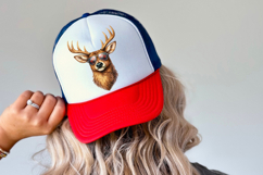 Hunting-themed Valentine PNG showing a buck deer wearing heart sunglasses, ideal for men, boys, outdoorsmen, and rustic Valentine designs.