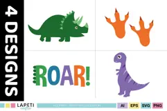 Cute dinosaur illustrations with simple flat colors for children's educational crafts and classroom stationery.
