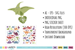 Dino love PNG clipart bundle for kids projects
