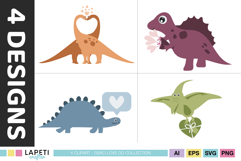 Valentine dinosaur holding flowers clipart