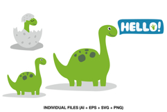 Cute dinosaur clipart for creating children’s birthday decorations and coordinated party stationery