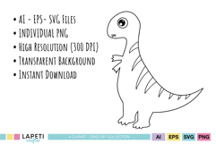 Dinosaur outline illustrations for preschool coloring activities.