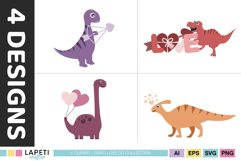 Love themed dinosaur PNG graphics for printable Valentine cards.